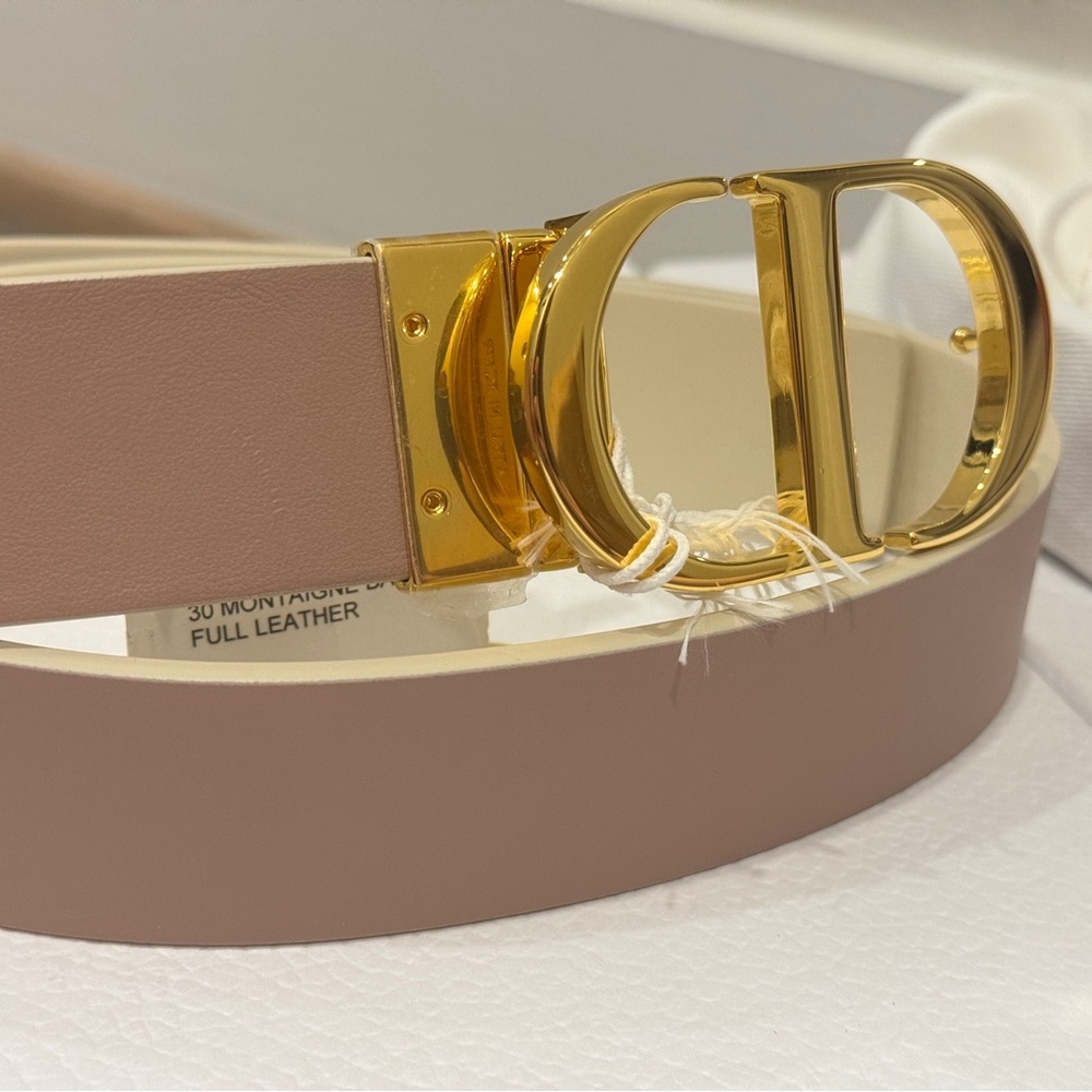 DIOR BNIB NWT 30 MONTAIGNE LEATHER BELT SIZE 75 IN BLANC/ WHITE AND PINK PASTEL - Picture 2 of 9